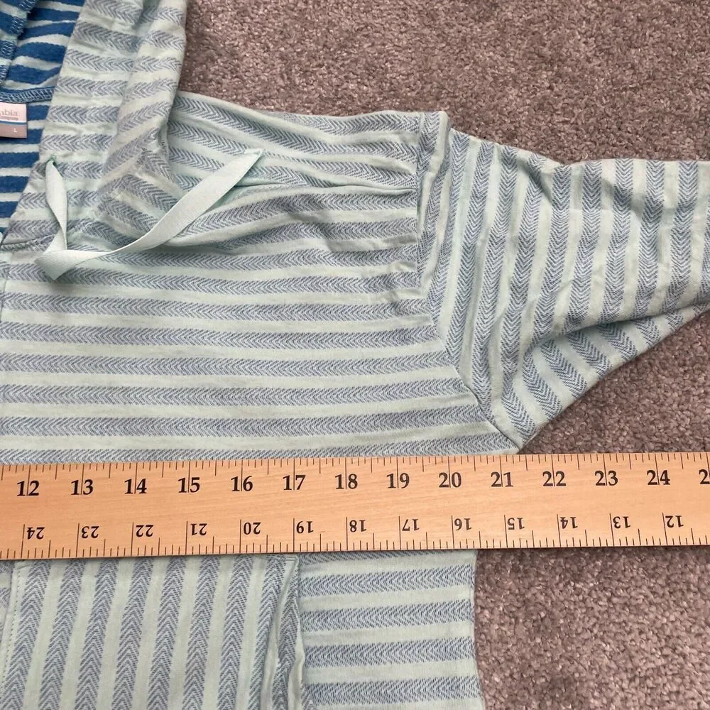 Columbia Full Zip Hoodie Sweatshirt Womens Large Green Striped Casual Outdoor